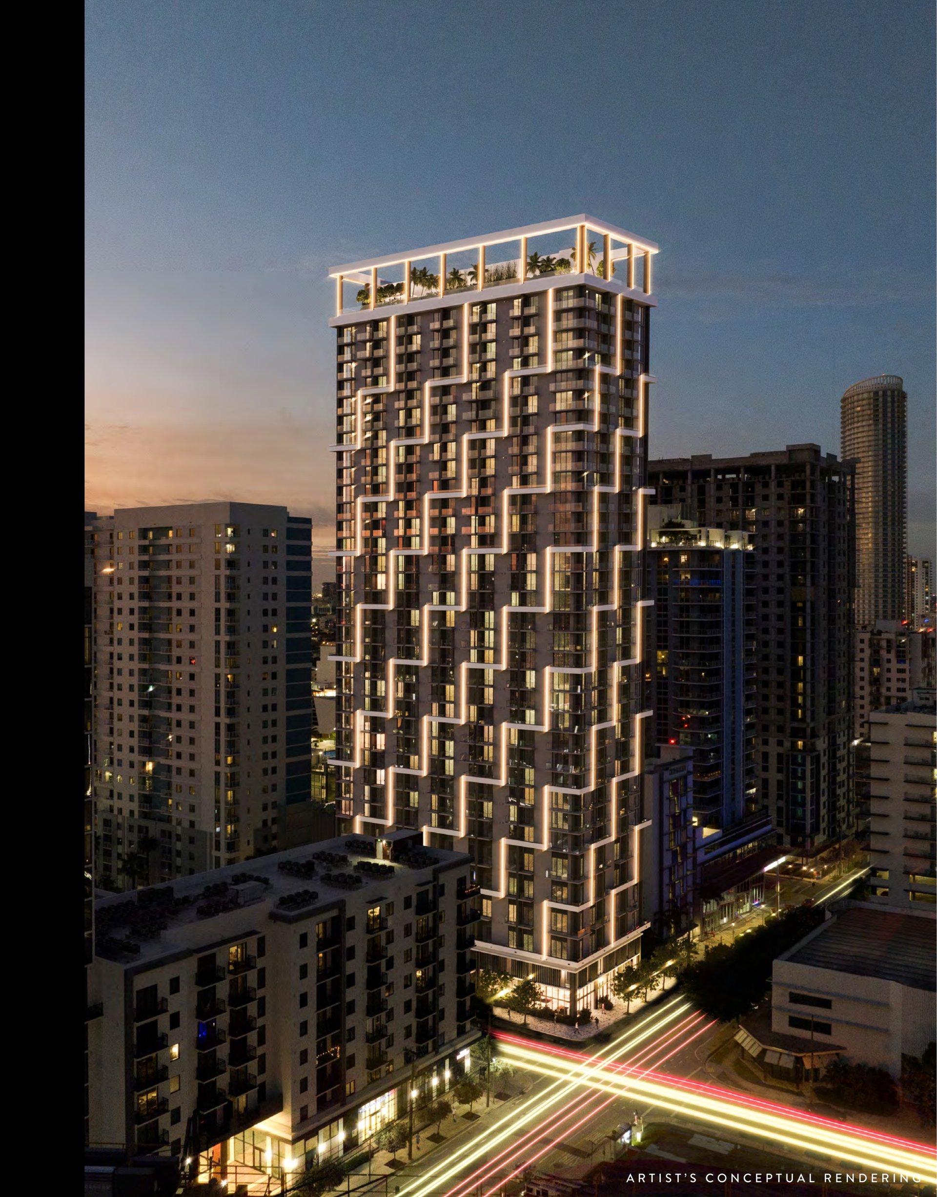 Domus Brickell Center — fachada noturna em Brickell, Miami