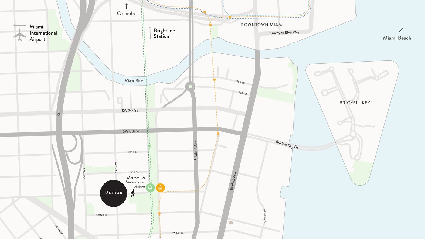 Mapa de transporte — Domus Brickell Center, Metromover, Metrorail, Miami River