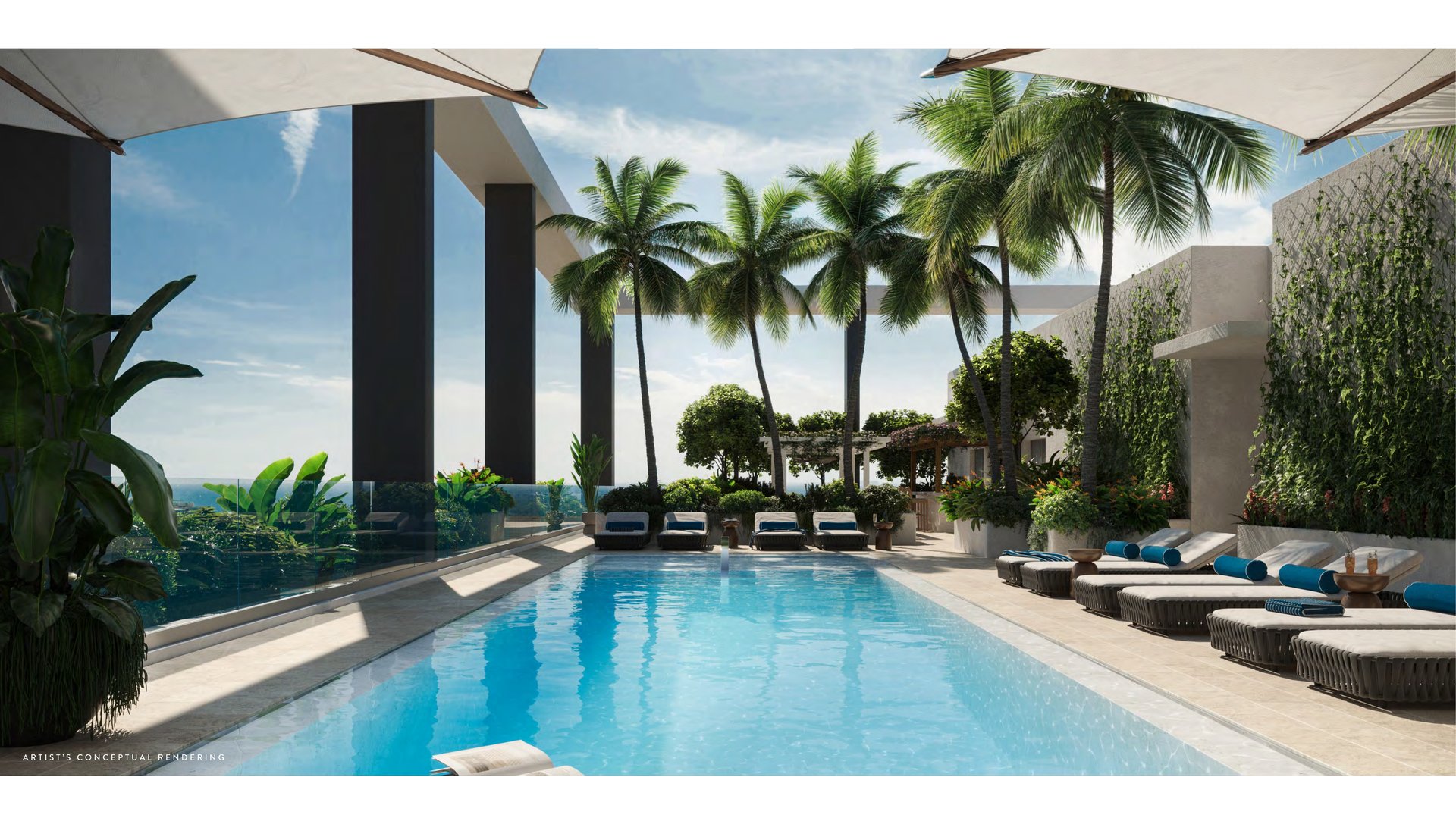 Pool deck com espreguiçadeiras Domus